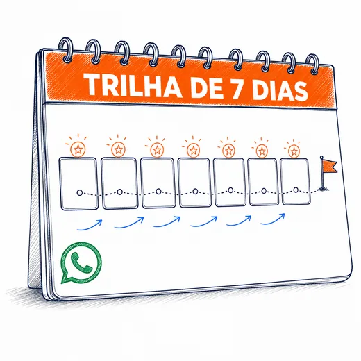 Mockup da trilha de implementação de 7 dias, um passo por dia