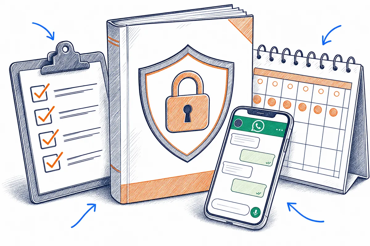 Tudo que você recebe reunido: o e-book, o checklist, a trilha de 7 dias e o material no celular
